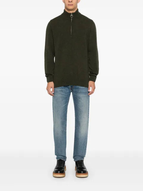 Barbour tartan-patch half-zip sweater