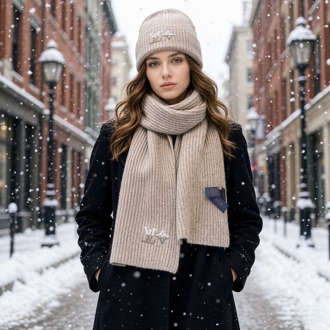 Louis Vuitton Rib-Knit Beanie & Scarf Set